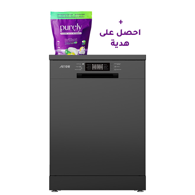 14-Place Setting Dishwasher, 8 Programs, Residual Heating Dry, Adjustable Upper Basket, Dual Spray Arms, 60cm Freestanding/Semi-Built, BLACK | Model: RO-14DWSB