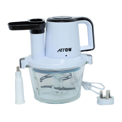 ARROW 2 Litre Glass Bowl 3 in 1 Copping, Slicing And Shredding Chopper 300W With Stainless Steel Double Blade, RO-FPW02L3