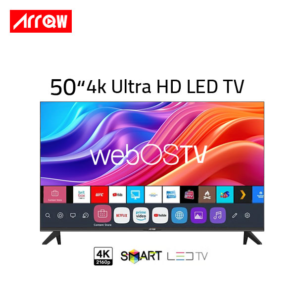 ARRQW 4K SMART LED TV, 50 Inch With Remote Control | 4k UHD | HDMI And USB Ports | WEBOS 2.0 TV System | Stereo Sound| 3840×2160 Resolution|8G ROM | Black color | Smart TV | Model Name: RO-50LPW