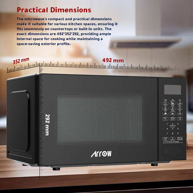 Arrow 20L Digital Microwave Oven | 700W Power, 10 Levels, Easy Controls & Defrost Setting | RO-20MWBD
