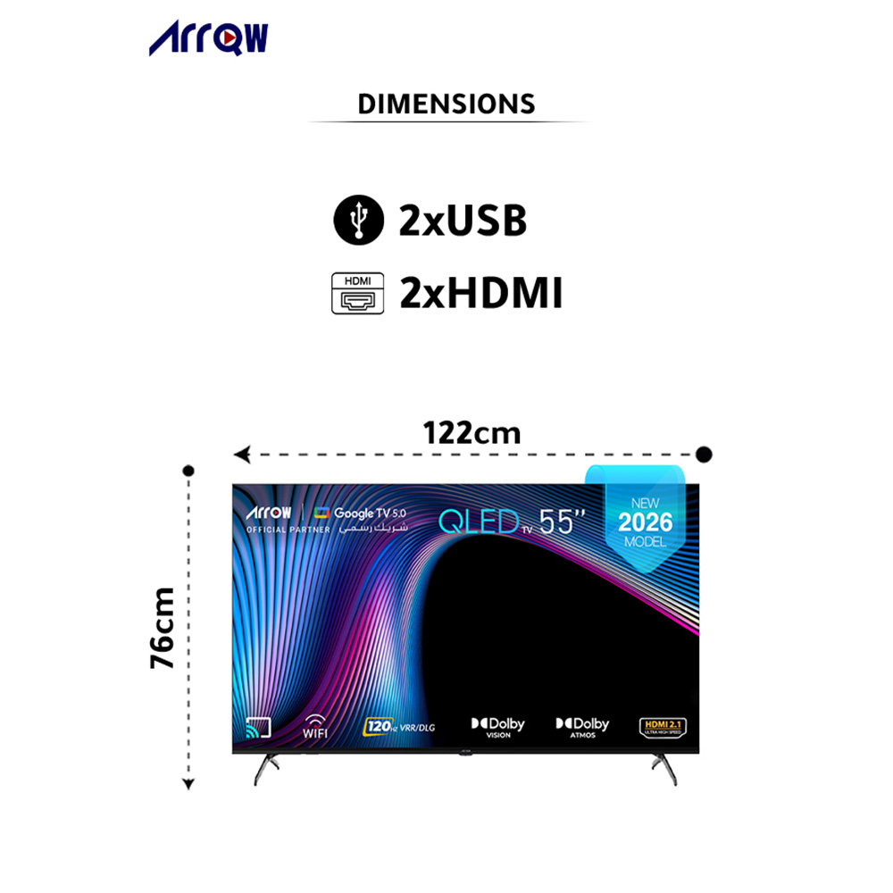 ARRQW 55 INCH QLED 4K GOOGLE TV 5.0, DOLBY VISION/ATMOS, DLG 120HZ, TV RO-55LCQ120