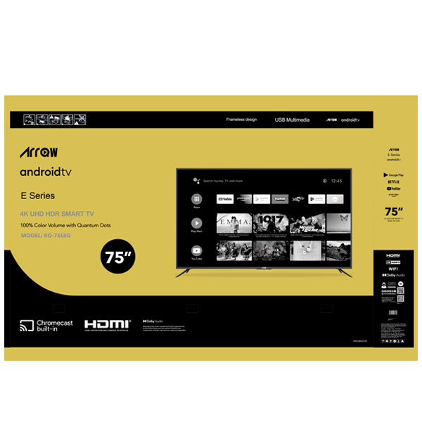 ARRQW 75 INCH LED 4K UHD HDR Smart TV, Black- RO-75LEG
