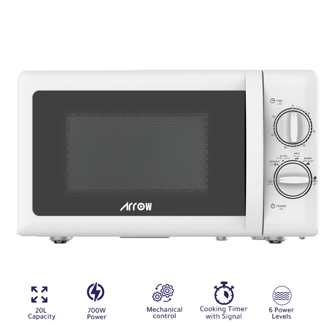 20L Microwave Oven | 700W Power, 6 Levels, Defrost Setting | RO-20MG