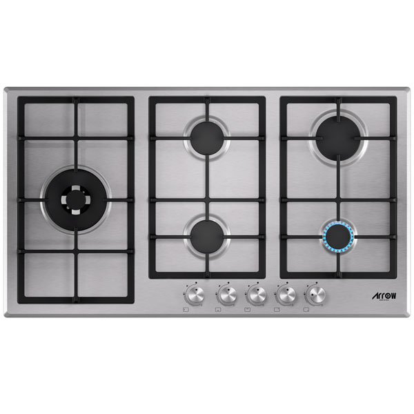 Gas Hob, 90 cm, Cast Iron Pan Supports, 1 double side burner,frontal knobs RO- HG905SHDK